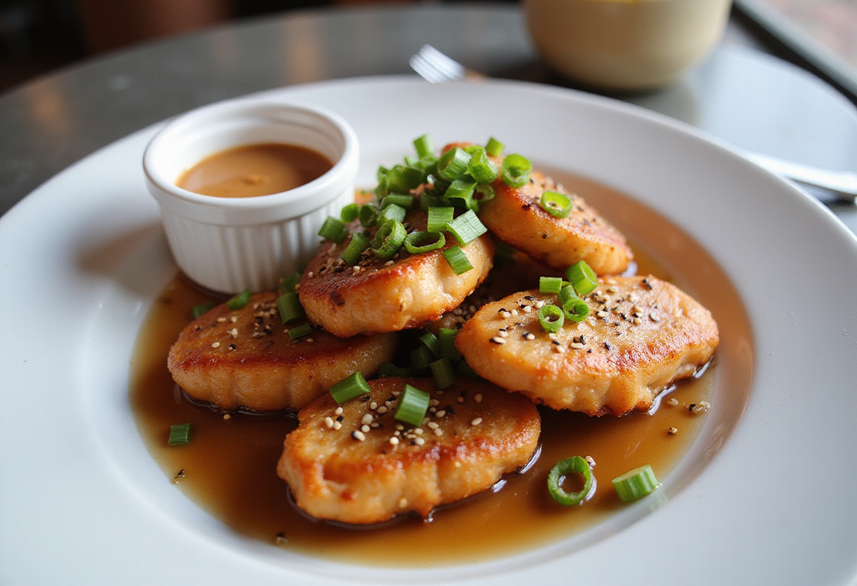 Crispy Air Fryer Honey Garlic Salmon Bites - the final presentation of delicious salmon bites served with a tasty dipping sauce.