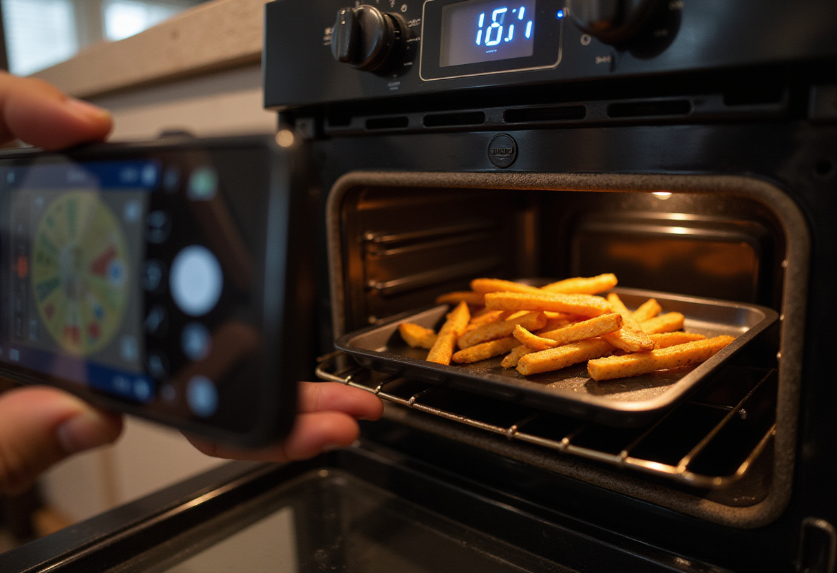 Oven baking perfectly cooked sweet potato fries, an important process in making crispy oven baked sweet potato fries.
