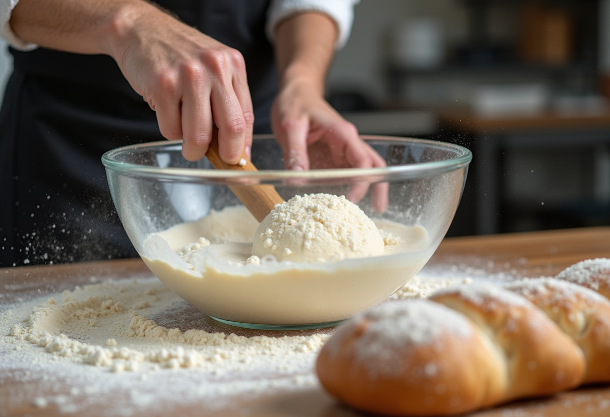 Mixing dough for crusty chewy French bread rolls, highlighting the importance of proper mixing technique in baking.