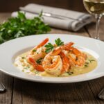 A beautiful presentation of easy creamy garlic shrimp, showcased on a plate with parsley, perfect for a delightful meal.