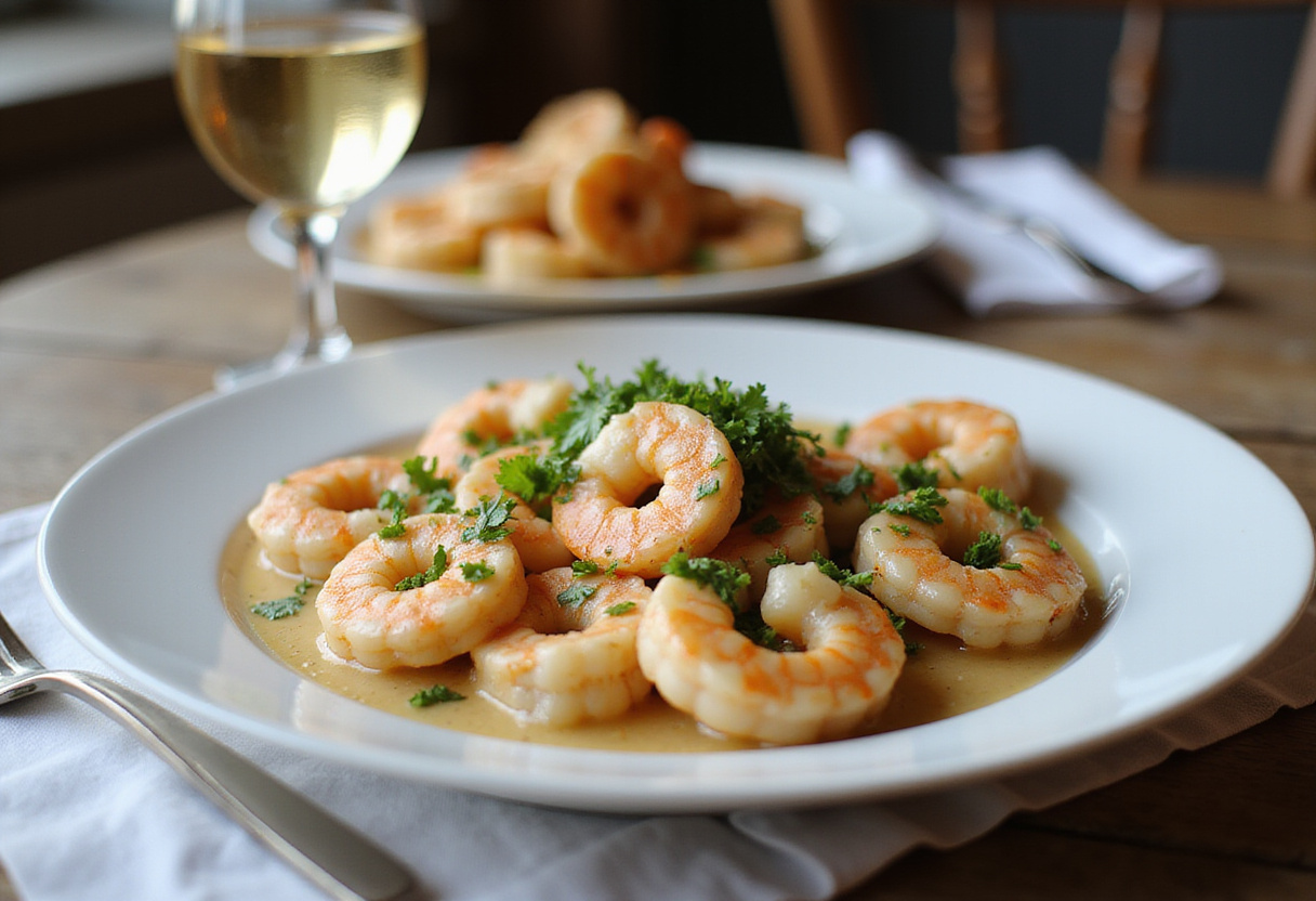 A beautiful presentation of easy creamy garlic shrimp, showcased on a plate with parsley, perfect for a delightful meal.