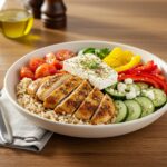 Delicious and healthy Greek chicken bowl served with vibrant colors, perfect for meal prep.