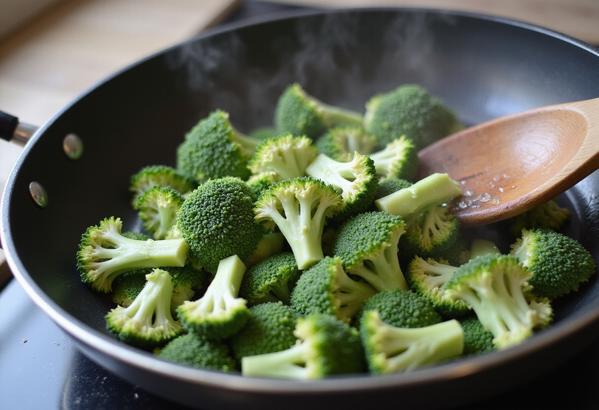 Easy Honey Garlic Ground Beef and Broccoli recipe step featuring fresh broccoli steaming, adding nutritious greens to the meal.