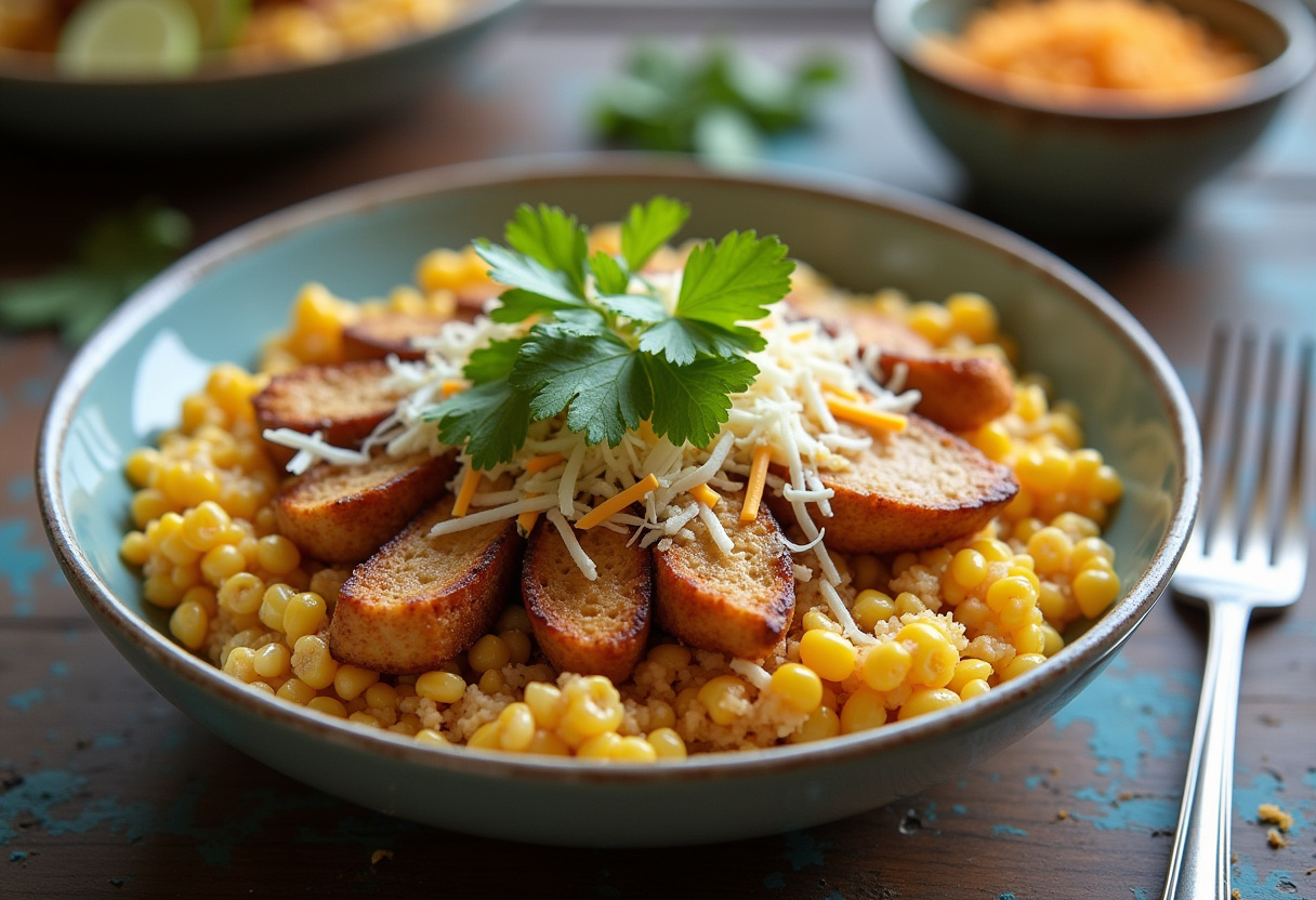 Final presentation of Easy Mexican Street Corn Chicken Bowl, featuring colorful and fresh ingredients in a deliciously arranged dish.
