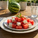 Delicious easy watermelon feta salad served beautifully for summer picnics and gatherings.