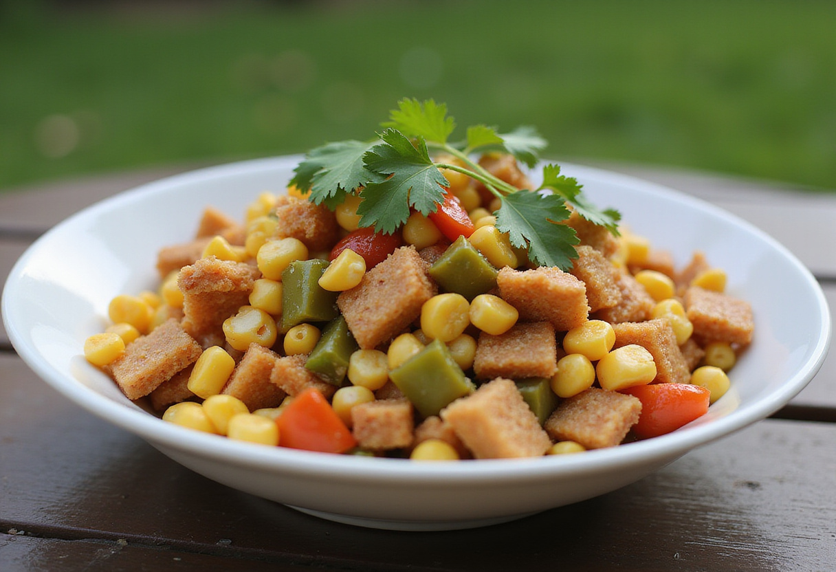 Final presentation of Frito Corn Salad, a colorful and tasty summer dish perfect for picnics and gatherings.