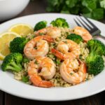 Delicious presentation of Garlic Butter Shrimp and Broccoli Rice, a healthy and hearty meal.