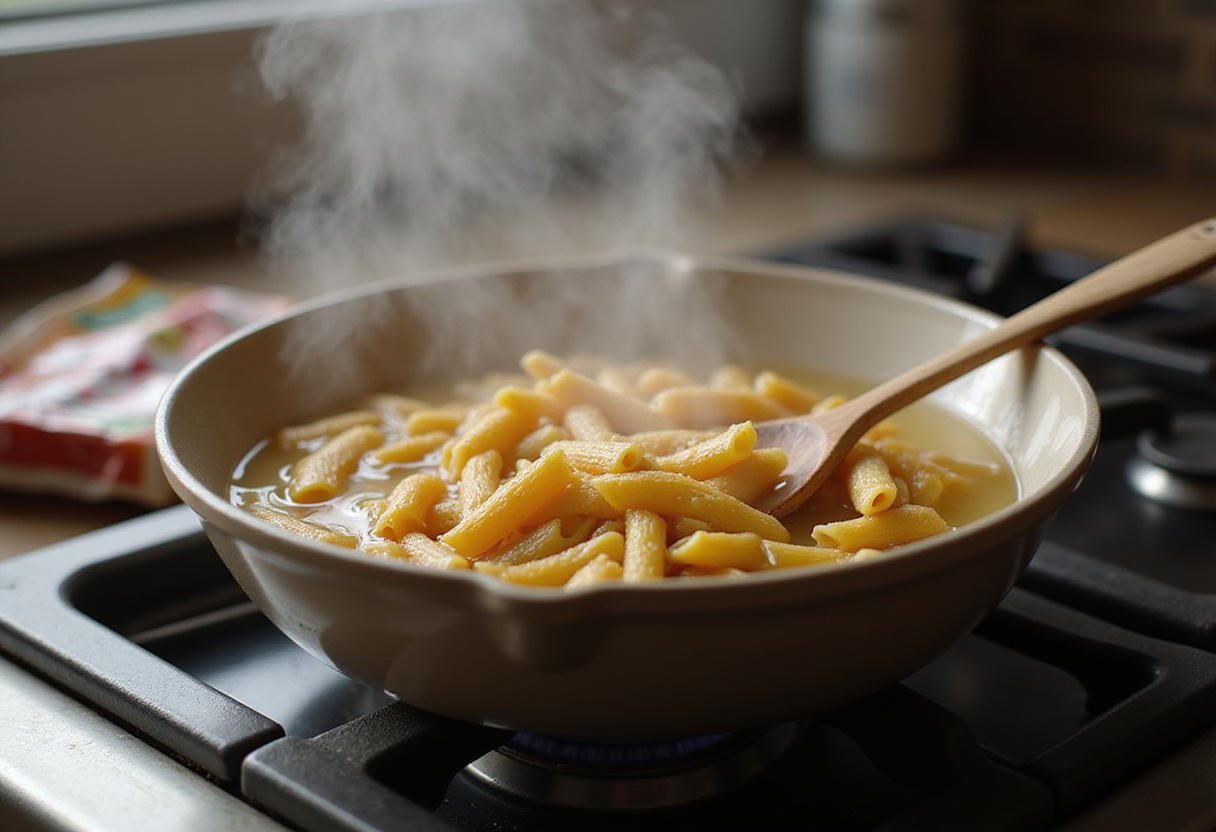 Boiling water for Gigi Hadid Spicy Vodka Pasta with penne pasta ready to cook.