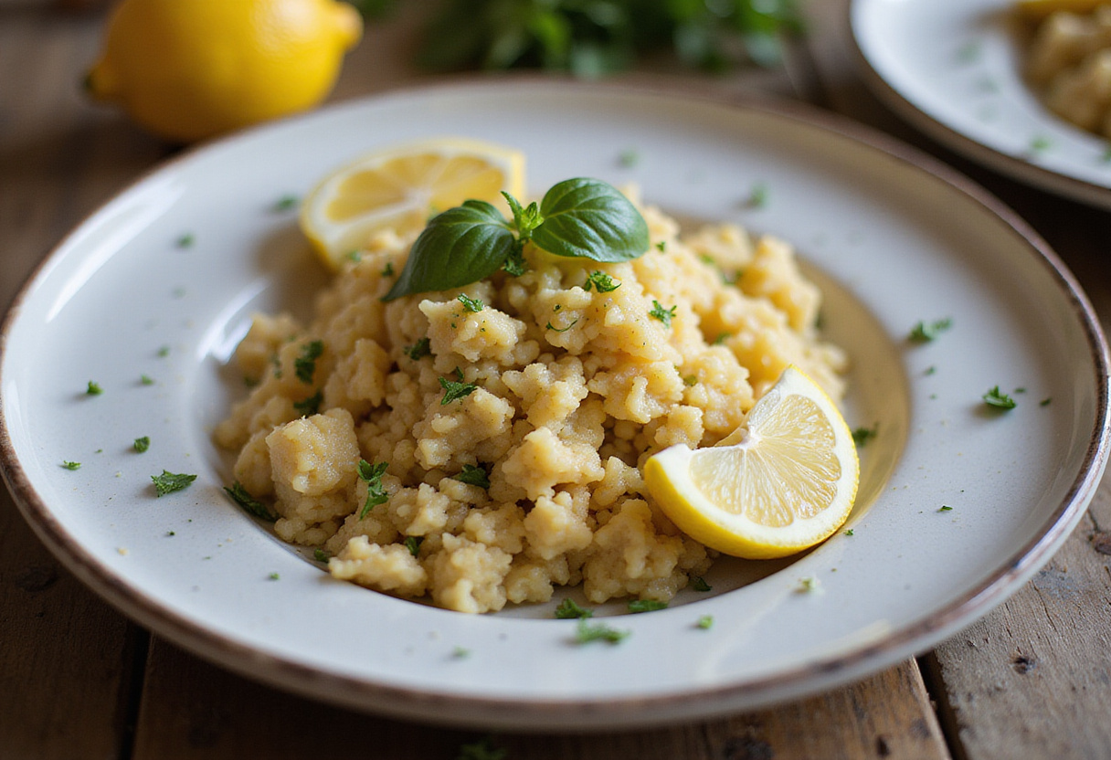 Deliciously presented Greek lemon rice with herbs and lemon wedges, showcasing the vibrant flavors of the dish.