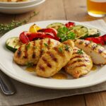 Delicious final presentation of grilled honey mustard chicken with vegetables, perfect for a summer dinner.
