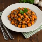 Ground Beef and Sweet Potatoes Skillet - a ready-to-serve meal showcasing savory ground beef, tender sweet potatoes, and fresh garnish.