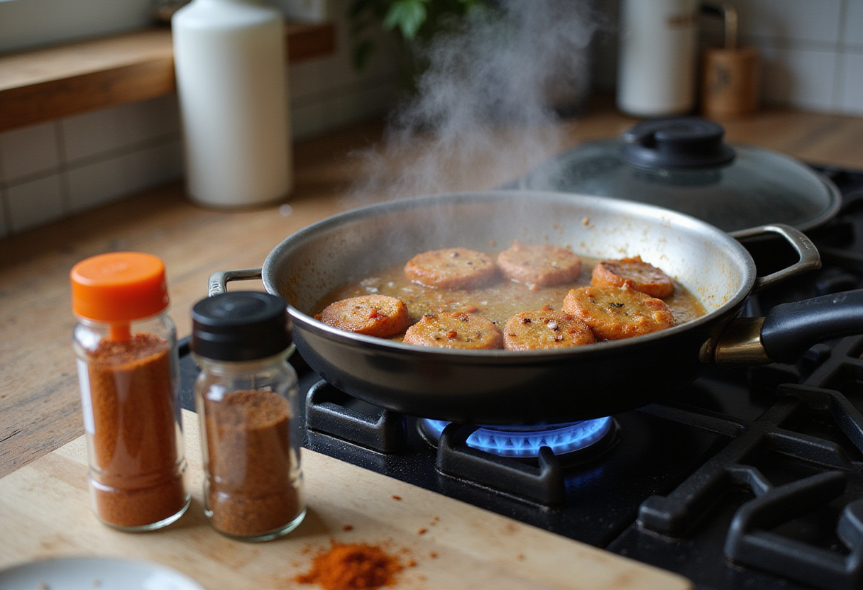 Ground Beef and Sweet Potatoes Skillet - cooking under a lid allowing flavors to meld together perfectly.