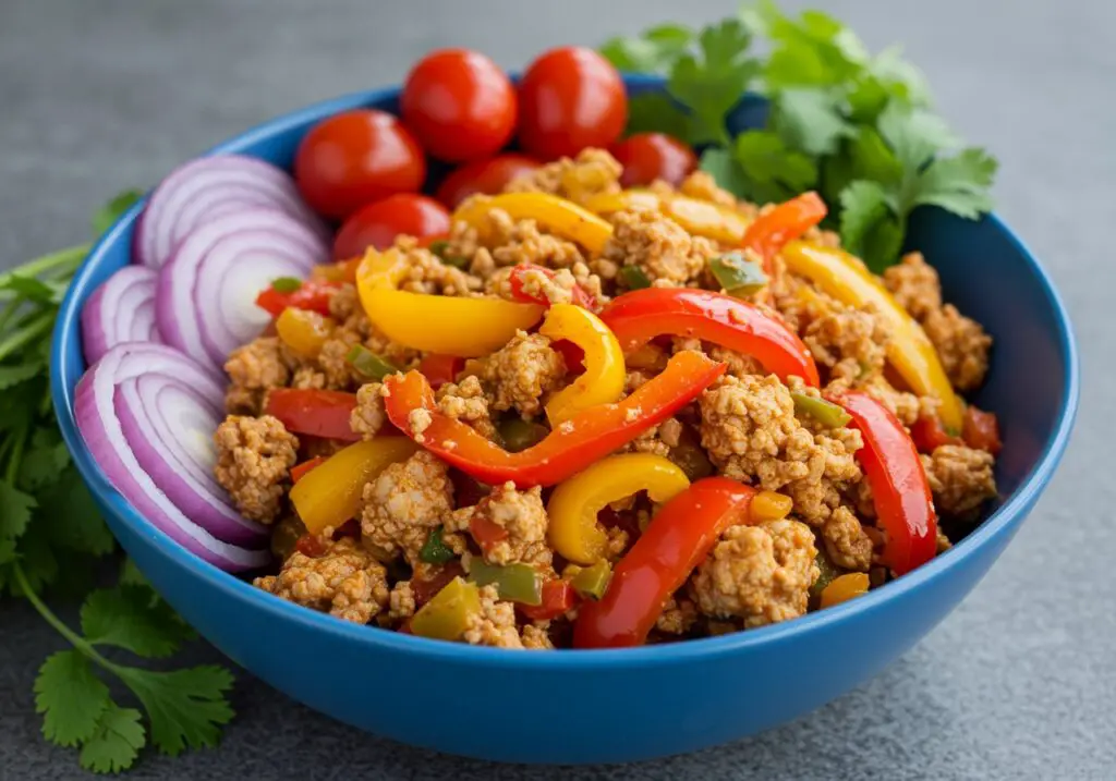 Delicious ground turkey and peppers dish ready to enjoy, showcasing a quick and healthy meal option.