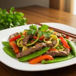 Final presentation of Healthy Zucchini Beef Stir-Fry, beautifully plated with vibrant colors, highlighting the healthy and delicious dish.