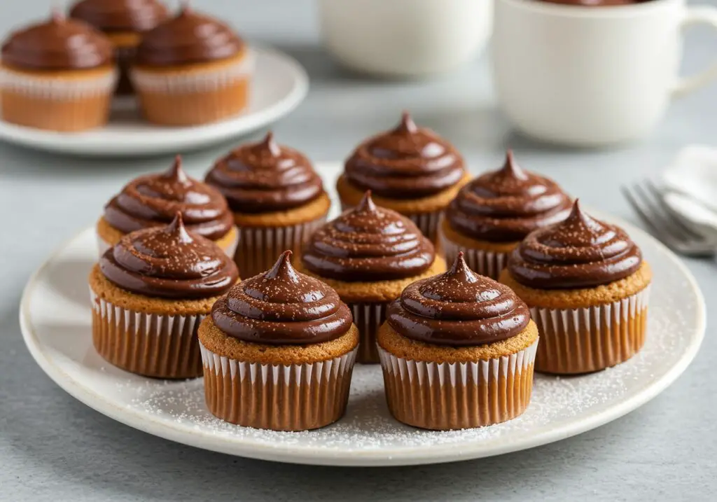 Stunning display of Heavenly Boston Cream Cupcakes on a plate, showcasing their delightful chocolate and cream filling, perfect for dessert lovers.