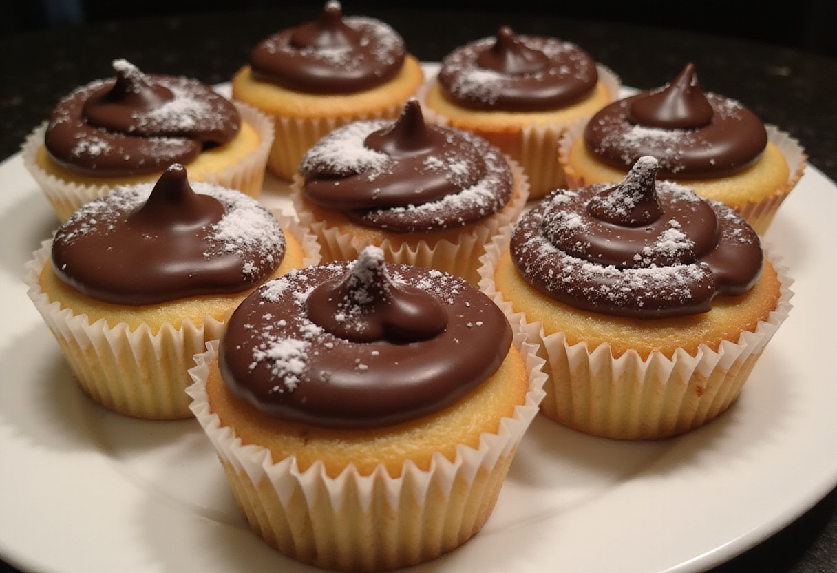 Stunning display of Heavenly Boston Cream Cupcakes on a plate, showcasing their delightful chocolate and cream filling, perfect for dessert lovers.