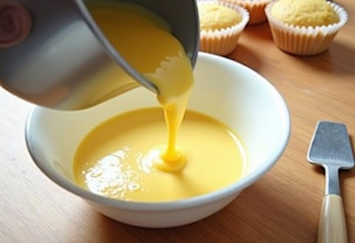 Preparing pastry cream for Heavenly Boston Cream Cupcakes, highlighting the creamy texture before filling the cupcakes.