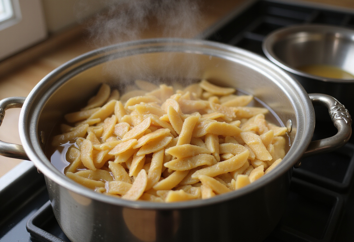 High Protein Grilled Chicken Alfredo Pasta ingredients, whole wheat pasta boiling in water, healthy cooking inspiration.