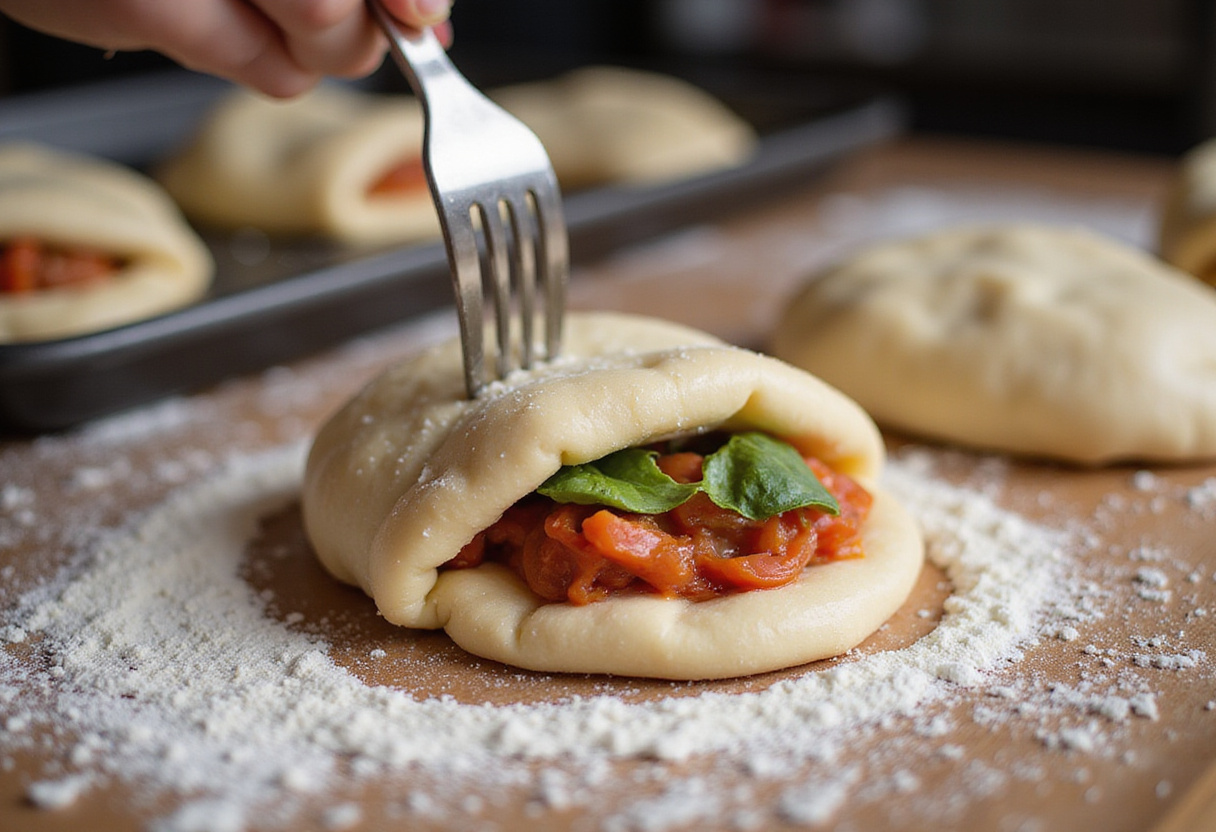 Folding and sealing high-protein pepperoni pizza rolls ready for baking.