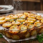 Deliciously baked Hobo Casserole with Ground Beef & Potatoes, presented as the perfect comfort food for any meal.