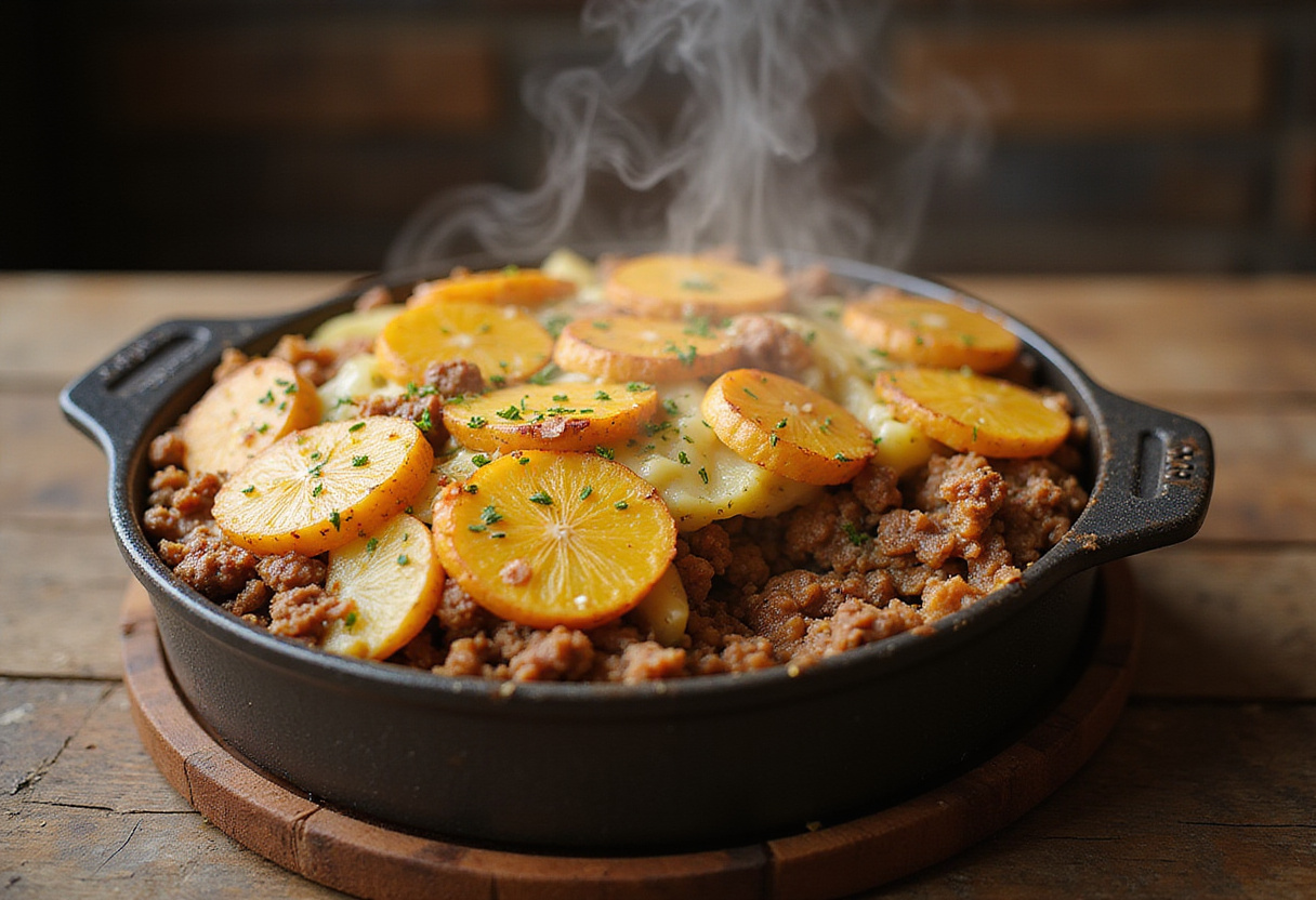 Deliciously baked Hobo Casserole with Ground Beef & Potatoes, presented as the perfect comfort food for any meal.