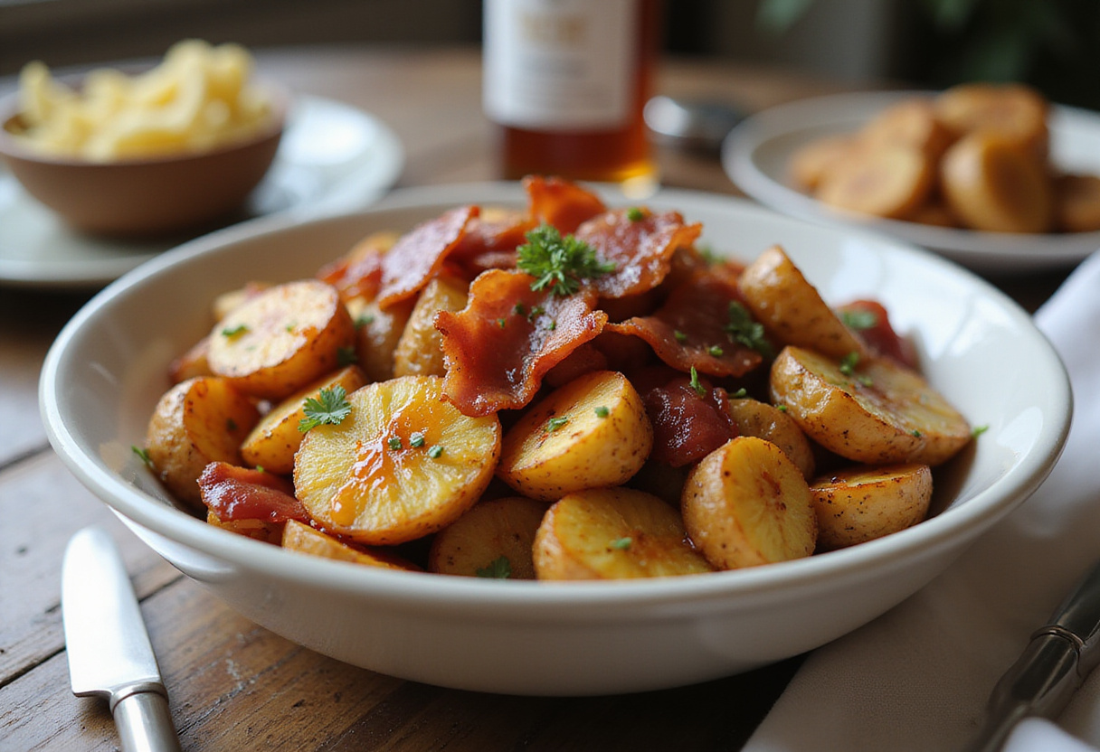 Delicious honey bacon roasted potatoes served in a bowl, perfect for any meal.
