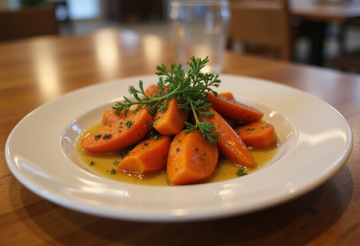 Delicious honey garlic butter roasted carrots presented beautifully, highlighting their rich color and tasty presentation as a side dish.