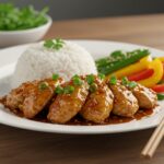 Stunning presentation of honey garlic chicken dish, showcasing the delicious flavors and vibrant colors in a delightful meal.