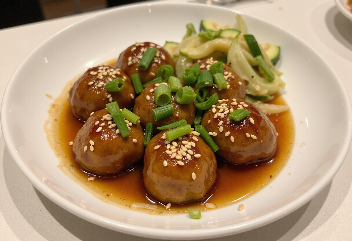 Delicious honey garlic turkey meatballs on a plate, perfect for a healthy and flavorful meal.