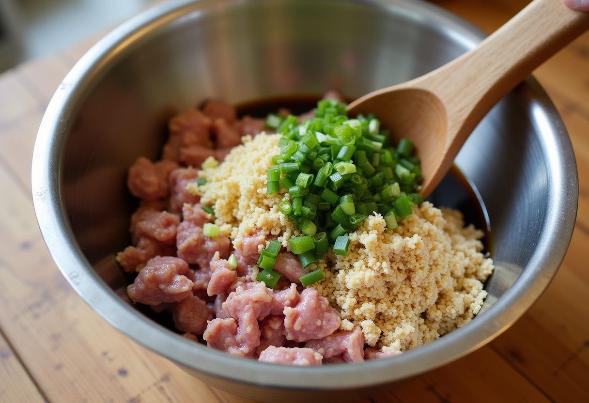 Healthy ground turkey mixture for honey garlic turkey meatballs with garlic and green onions.