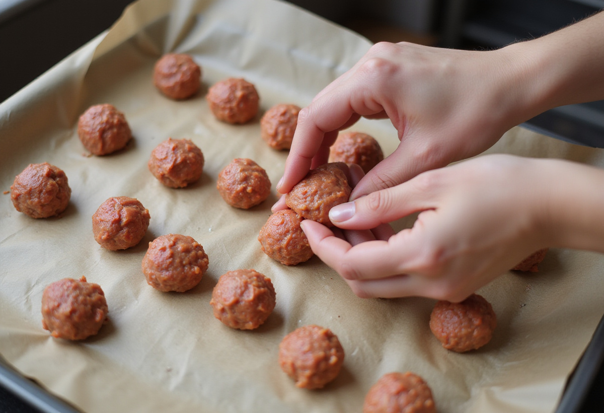 Shaping delicious meatballs for perfect honey garlic turkey meatballs, demonstrating the preparation process.