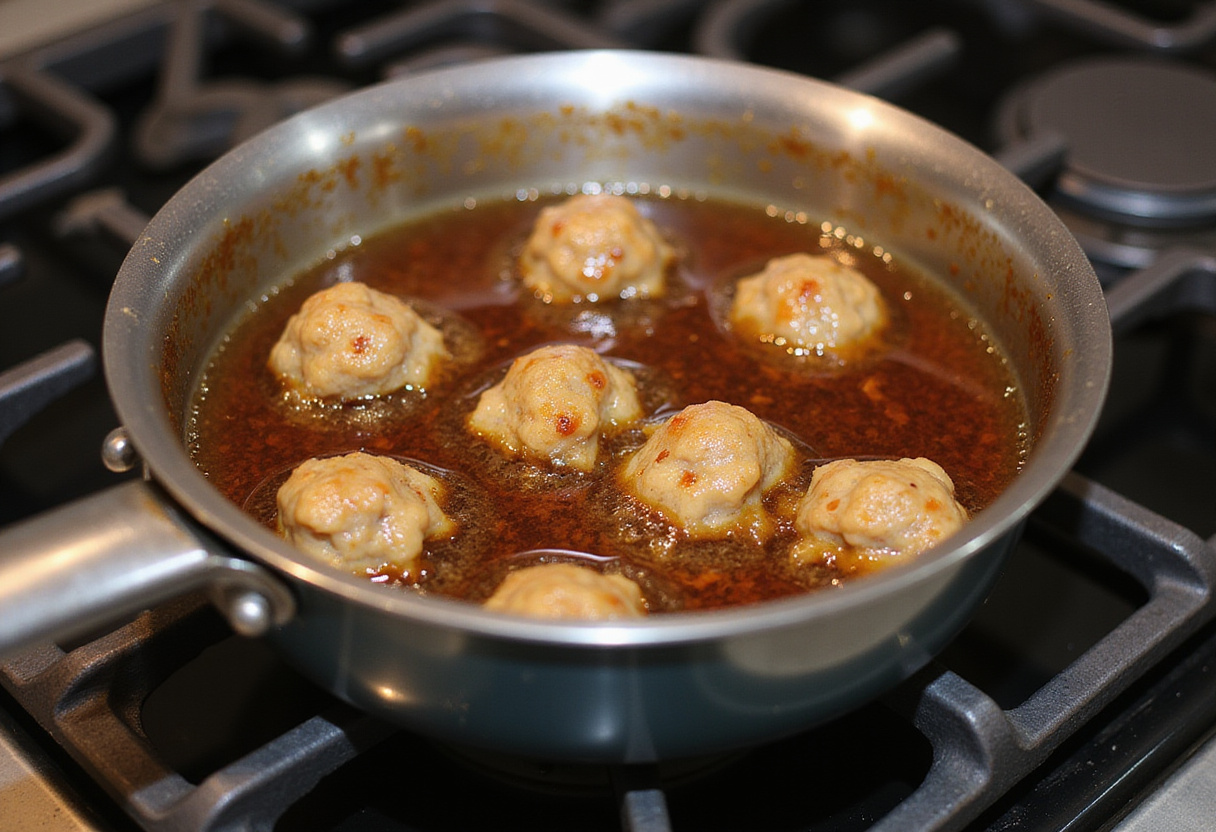 Preparing a sweet and savory honey garlic sauce for turkey meatballs, highlighting key flavors.