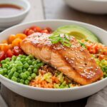 Delicious Honey Sriracha Salmon Bowl presented beautifully, perfect for a flavorful meal.