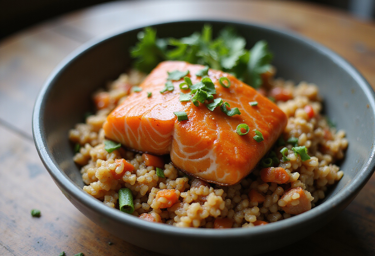 Delicious Honey Sriracha Salmon Bowl presented beautifully, perfect for a flavorful meal.