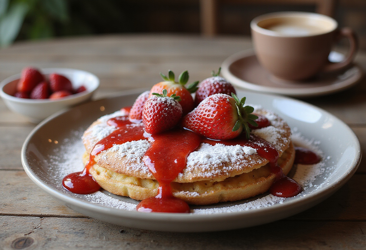 Delicious Hot Strawberry Jam Dutch Baby served with warm strawberry jam and fresh strawberries, perfect for breakfast.