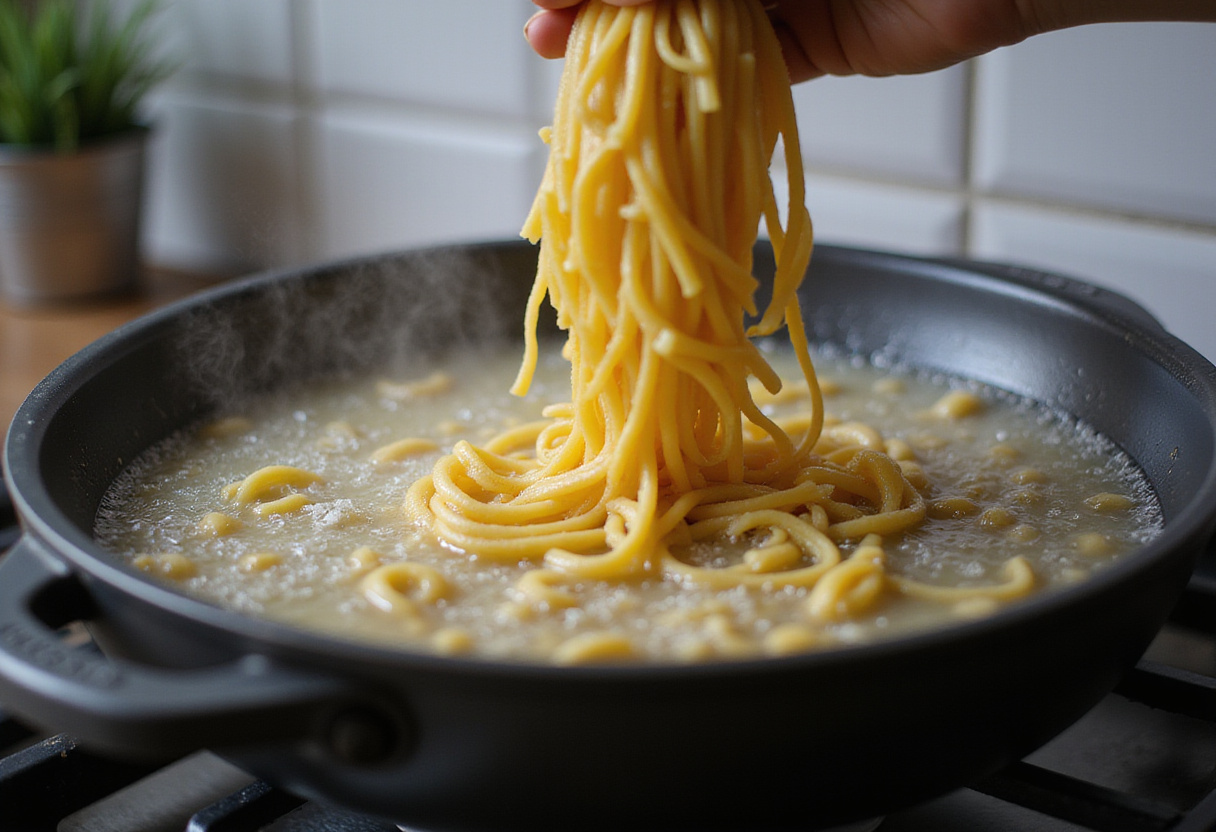 How to make chicken and broccoli pasta - boiling water with pasta being added, essential cooking techniques.