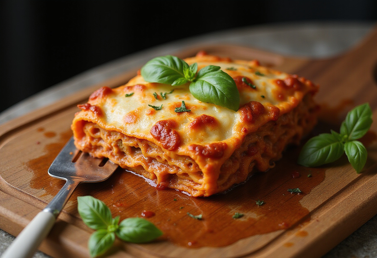 Golden-brown and bubbling Maggiano’s Lasagna freshly baked, illustrating the final steps of preparation and perfect for serving.