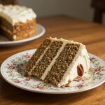 Delicious slice of Hummingbird Cake, featuring creamy frosting and pecans, beautifully displayed on a plate for storytelling in dessert photography.