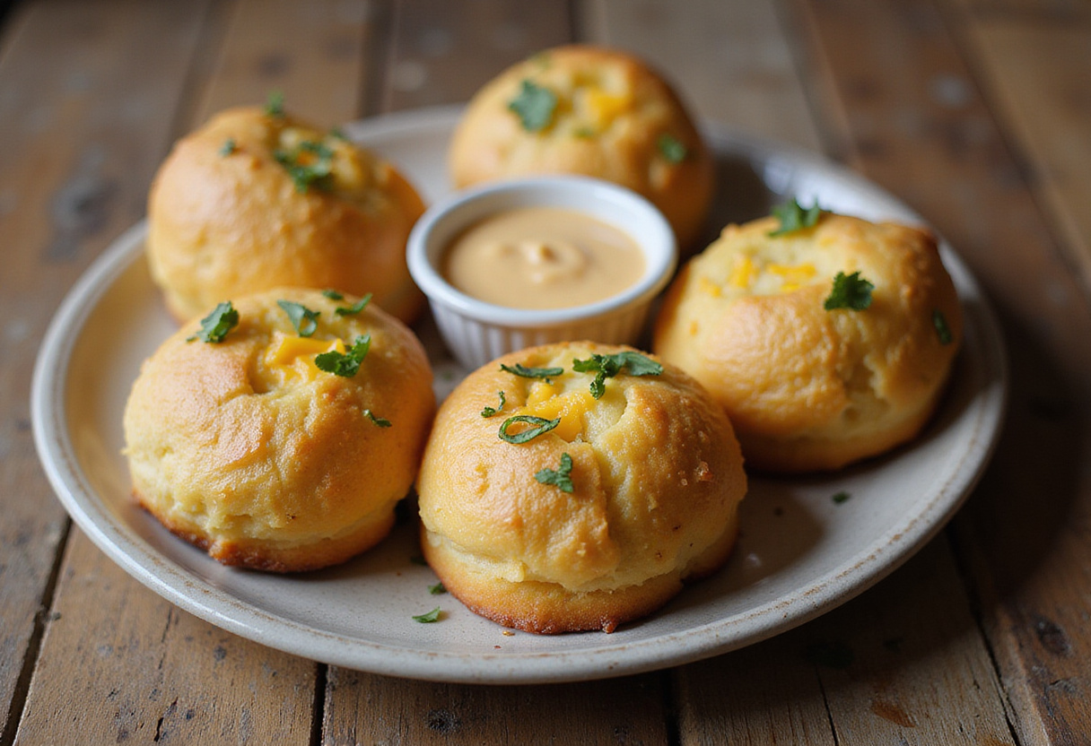 Delicious jalapeño cheddar popovers served on a plate, showcasing a perfect presentation ideal for a party snack or appetizer, highlighting their savory appeal.