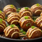 Delicious Korean BBQ meatballs with spicy mayo dip, a mouthwatering final dish ready for serving.