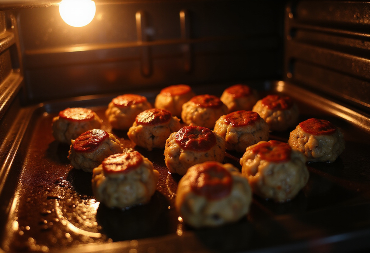 Baking Korean BBQ meatballs in the oven, revealing the cooking process that enhances their flavor and texture.