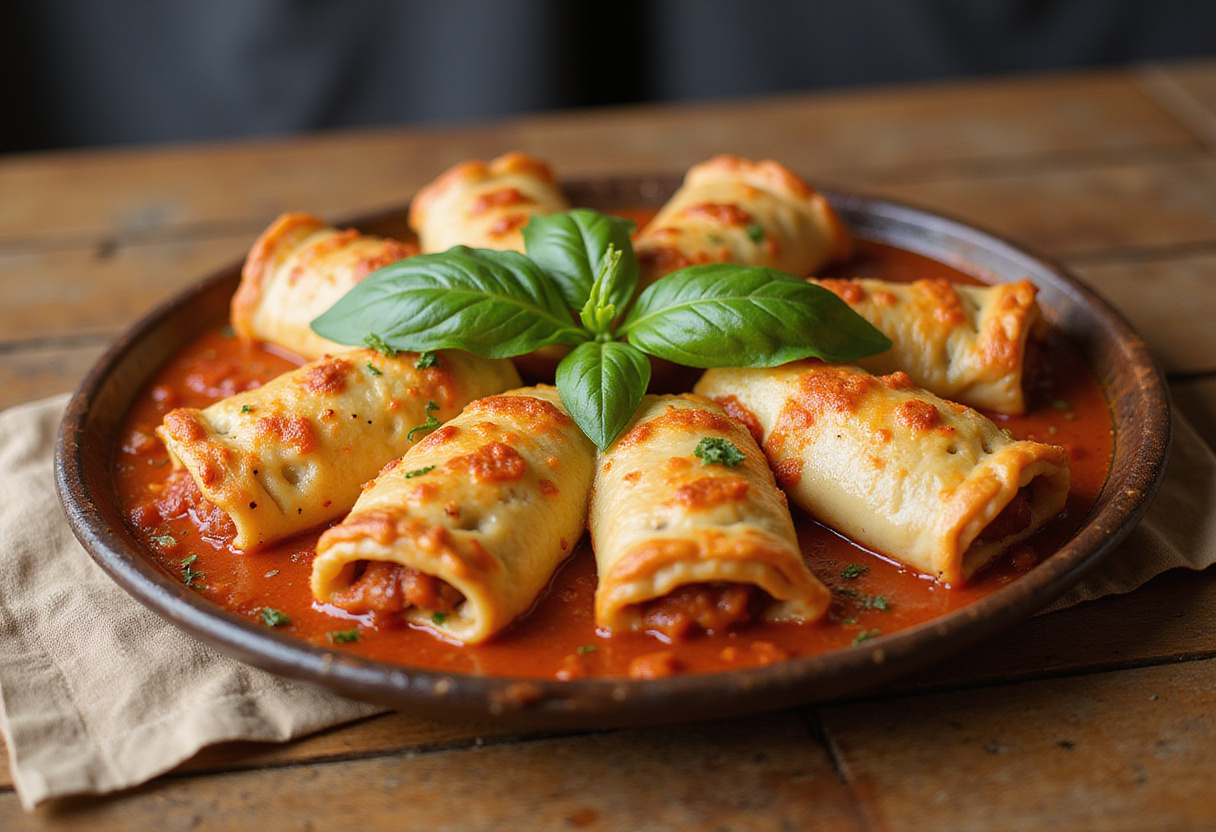 Deliciously baked lasagna rolls served on a wooden table, showcasing the perfect blend of flavors and a comforting Italian dish ready to taste.