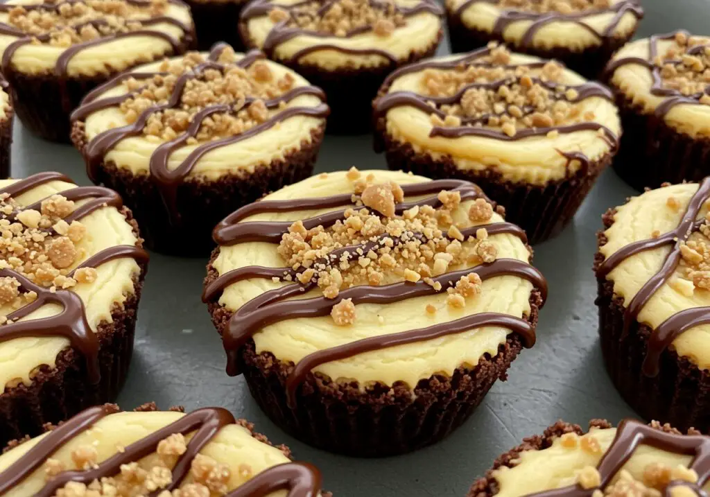 A stunning presentation of loaded brownie cheesecake cups, featuring rich layers of brownie and cheesecake, garnished with chocolate drizzle and nuts.