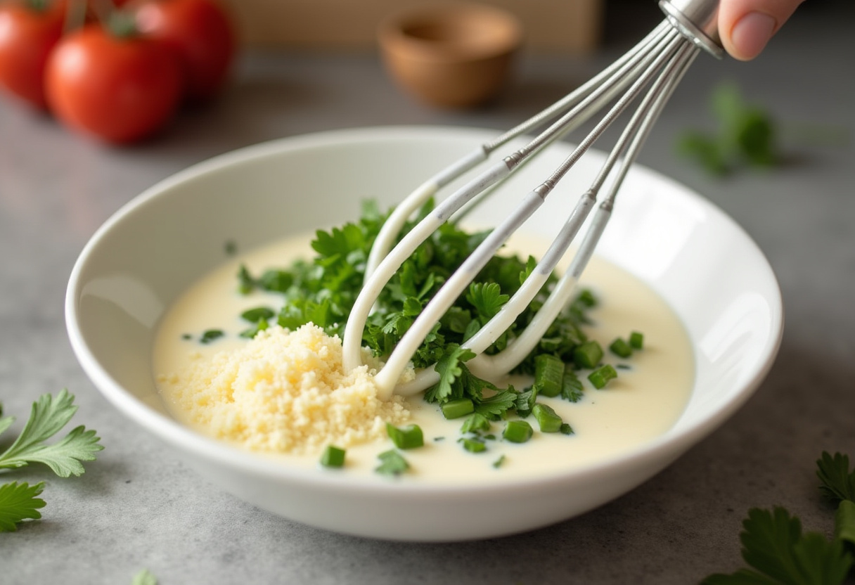Create the creamy sauce for Marry Me Shrimp Pasta with heavy cream, parsley, and parmesan cheese for a rich flavor.