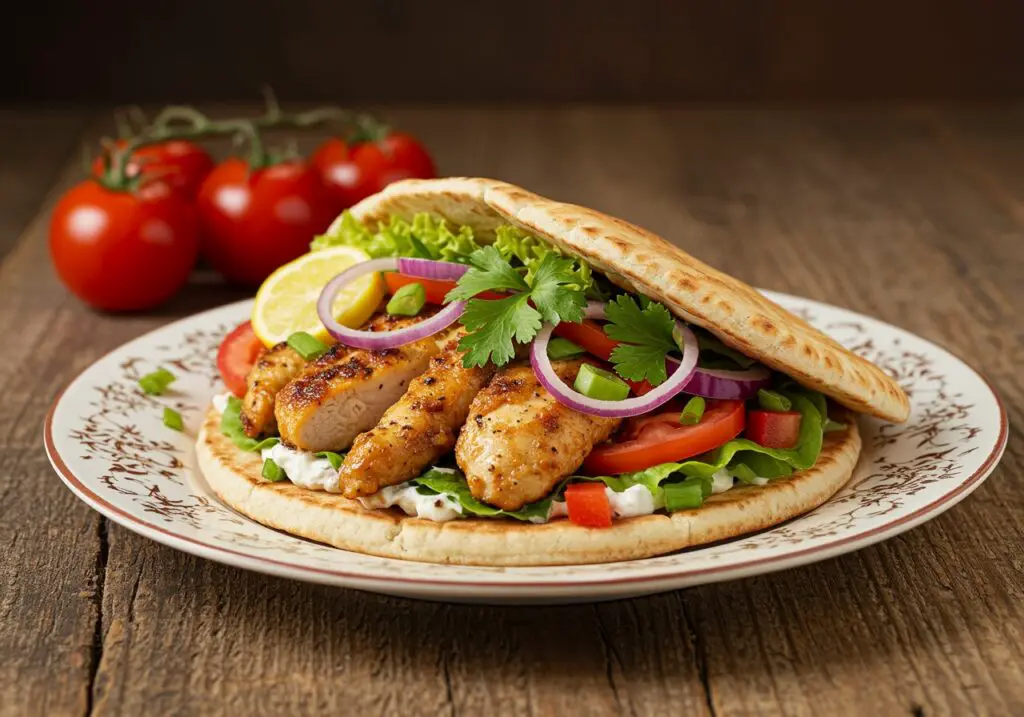 Delicious and visually appealing Mediterranean Chicken Gyros with creamy feta tzatziki sauce, showcasing vibrant flavors and perfect presentation.