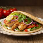 Delicious and visually appealing Mediterranean Chicken Gyros with creamy feta tzatziki sauce, showcasing vibrant flavors and perfect presentation.