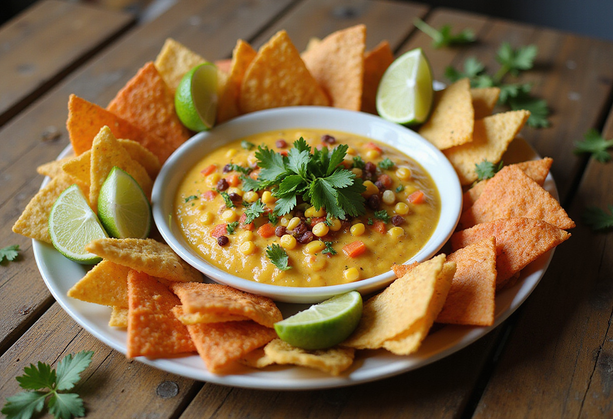 Final presentation of a delicious Mexican Street Corn Dip platter with vibrant colors and perfect for parties.