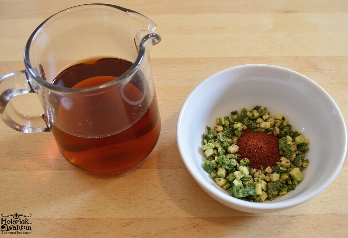 Finely chopped chili peppers and herbs ready to enhance the flavor of the No-Cook Fruit-Chili Mocktail or infused water.