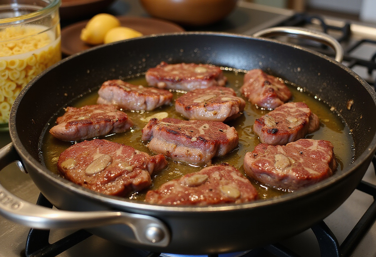 Seared steak strips cooking in garlic butter for One-Pot Creamy Spicy Garlic Butter Steak & Pasta, showcasing golden brown perfection.