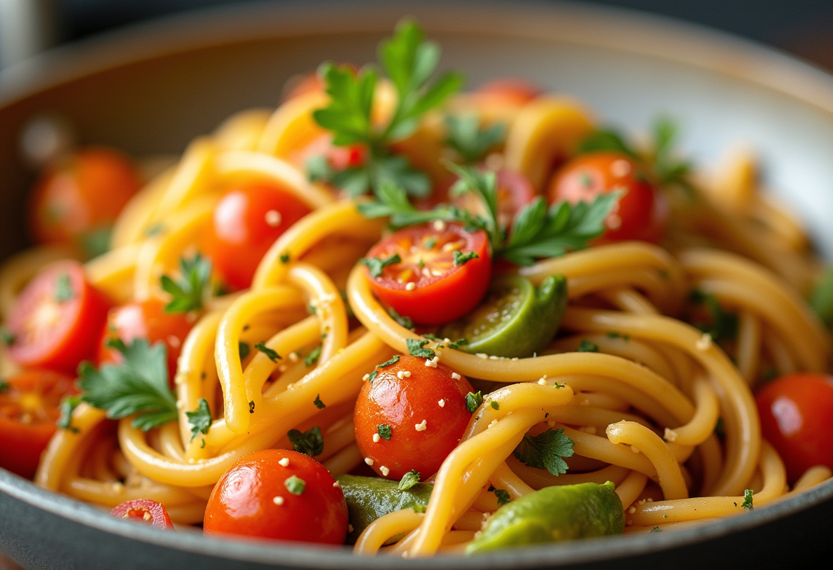 Delicious and colorful One-Pot Summer Veg Pasta presented in a bowl, highlighting its freshness and mouthwatering appeal.